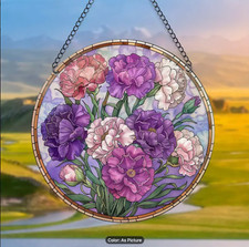 Charming Art Flower Suncatcher - 6" Stained Glass Look Acrylic, Beautiful Colors