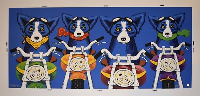 George Rodrigue Blue Dog The Rat Pack Blue Silkscreen Print Signed