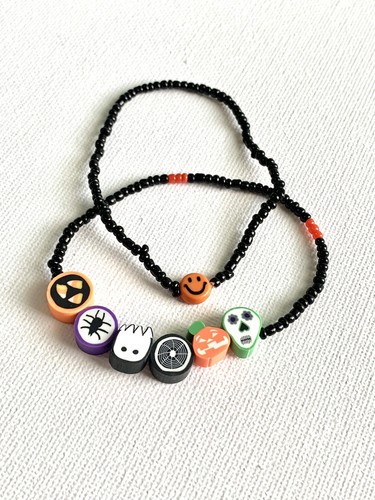 2-Pack Halloween Bracelets Clay Beads Glass Seed Beads Elastic Bracelet - Picture 2 of 3