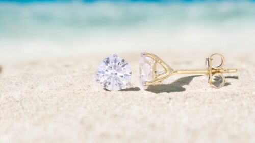 0.25Ct FG/VS Lab Grown Diamond 3 Prong Set Push Back Stud Earring-14K Solid Gold - Picture 4 of 12