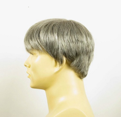 Short Wig For Men Natural Hair Gray White Poly Mesh Ref STEVE 44 - Foto 3 di 8