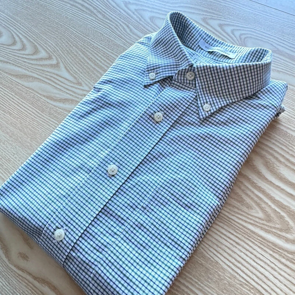 L.L.Bean Large Shirt Mens Blue Green White 25" Pit-to-Pit Designer 16" Collar - Image 2 of 4