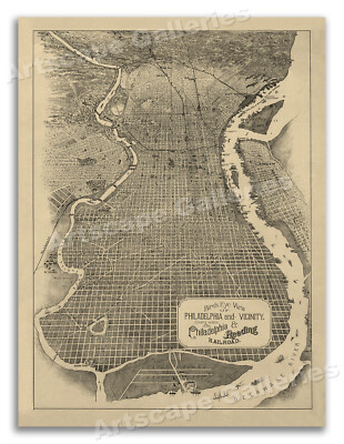 Philadelphia Pennsylvania 1870 Historic Panoramic Town Map - 20x28