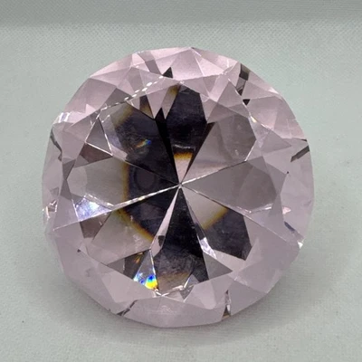 Vintage Rosenthal Pink Crystal Diamond Paperweight Signed Round Prism Cut - Image 1 of 4
