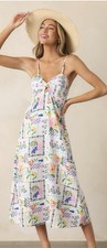MINKPINK Nikita Twist Ivory Picnic Midi Dress Twist Flowy Smock Small NWOT