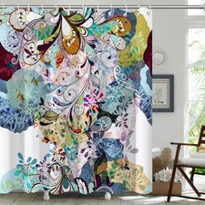 Abstract Colorful Art Flower Shower Curtain,Boho Floral Curtains Vibrant Floral