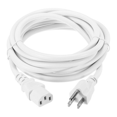 10ft 18 AWG White 18/3 Power Cord C13 to NEMA 5-15P
