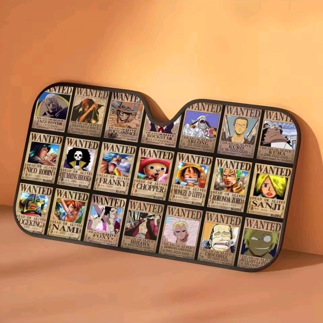 Pare-soleil voiture One Piece Luffy Wanted le cadeau idéal pour conducteur fan d'anime