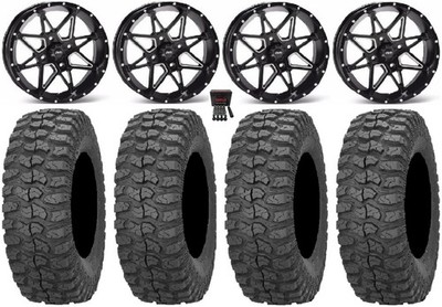 ITP Tornado 14'' Wheels Black 30'' Rock-A-Billy Tires Honda Pioneer