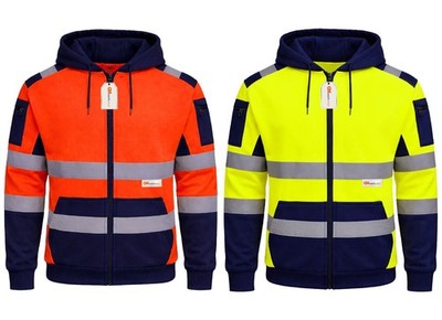 GM Workwear Hi Vis Hoodie Reflective Safety Zip Kapuzenpullover PSA
