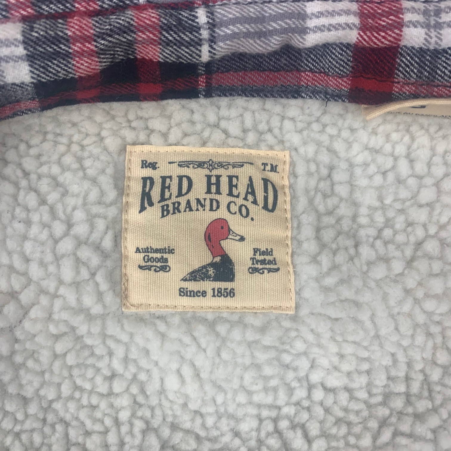 Red Head Brand Co Sherpa Lined Flannel Shirt Jacket Large Red Gray Plaid thumbnail 6