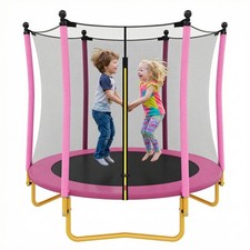 5.5ft Kids Trampoline with Safety Net Enclosure Pink