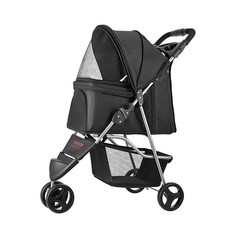 35lb Compact 3-Wheel Pet Stroller with Breathable Mesh, Rear Brake, Cup Holders