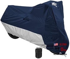 Deluxe Motorcycle Cover, Weather Protection, UV, Air Vents, Heat Medium Navy