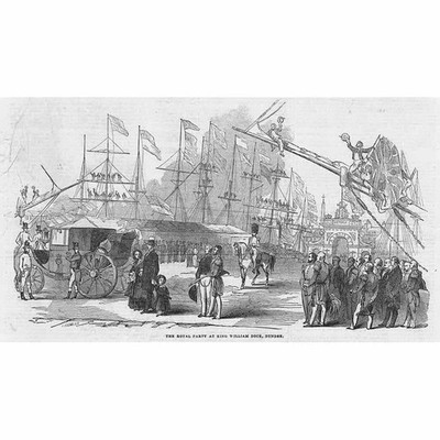 DUNDEE Queen Victoria & Prince Albert at King William Dock - Antique Print 1844