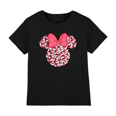 MINNIE MOUSE Valentinstag Herz Ohren Silhouette - Kinder T-Shirt 3-13 Jahre - schwarz
