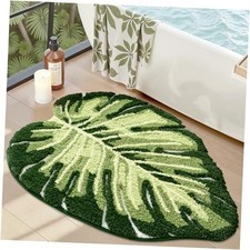 Cute Bathroom Rugs with Green Leaf Plant, Soft, Fluffy, Plush, Ample Monstera