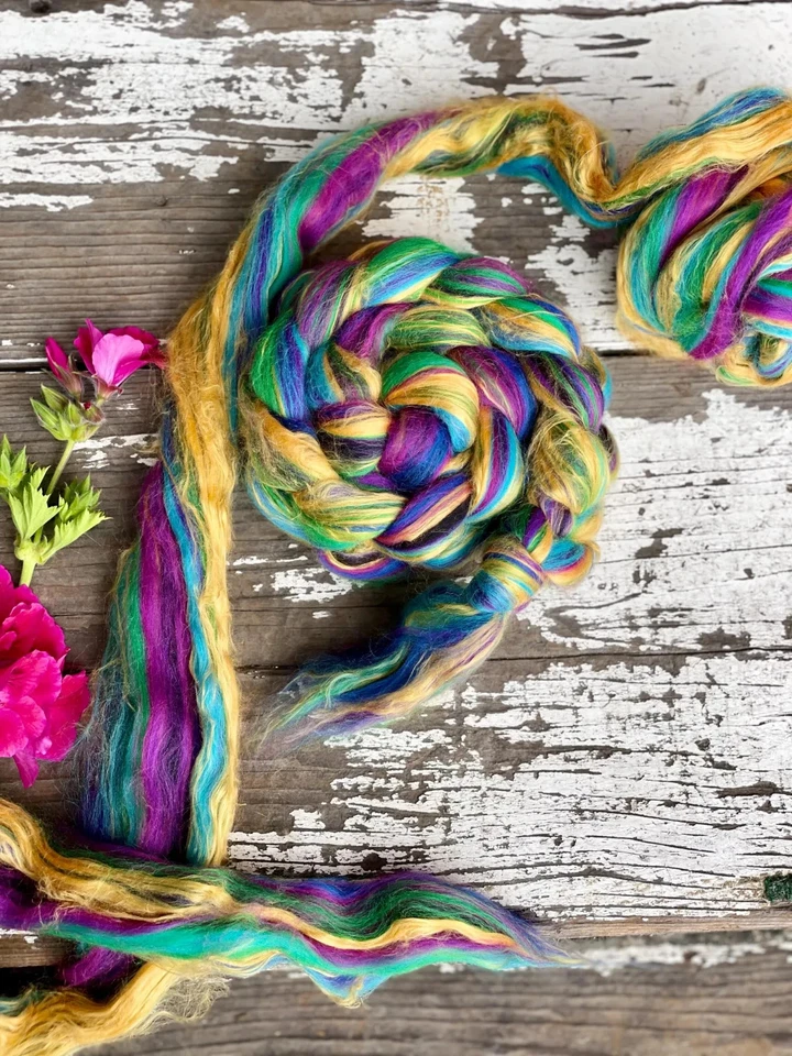 HARLEQUIN - Merino Mulberry Silk Blend Combed Top Wool Roving 4 oz - Image 3 of 4