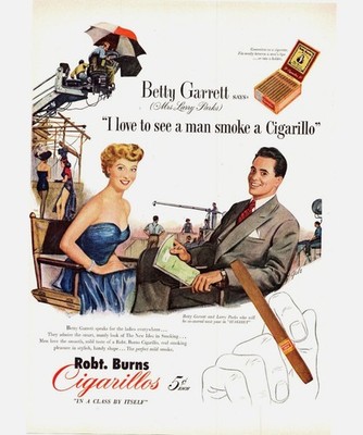 1951 Robt. Burns Cigarillos Betty Garrett Movie Set Vintage Print Ad Wall Art