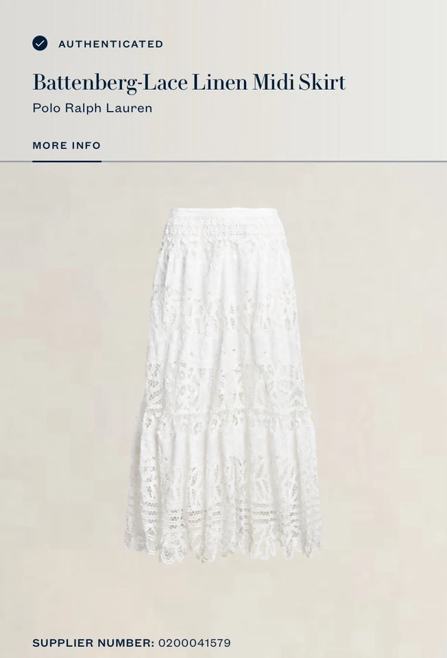 Polo Ralph Lauren 女式长裙 14 码孔眼分层刺绣白色蕾丝 — 第 3/4 张图片