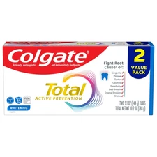 Colgate Total Active Prevention Whitening Toothpaste, Mint, 2 Pack, 5.1 oz