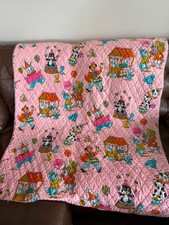 Vintage Baby Quilt Blanket Novelty Fabric Circus Carnival Animals 39 x52 A02