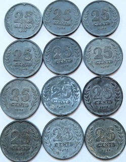 Zinken Kwartje / 25 Cent 1941 Lot van 12 stuks