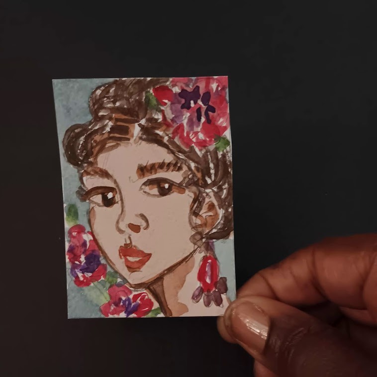 ACEO Art Original Abstract Painting Watercolor Gouache 2.5x3.5