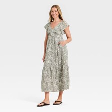 Women's Flutter Short Sleeve Floral Maxi A-Line Dress - Universal