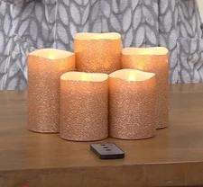 Home Reflections Set of 5 Flameless Glitter Candles with remote NIB