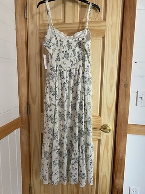 Kirious Los Angeles Ivory Blue Floral Lace Maxi Dress XL Sleeveless Button 