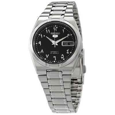 Seiko 5 Automatic Black Arabic Dial Stainless Steel Men's Watch, New