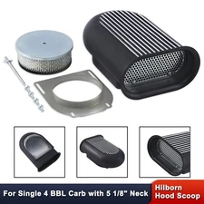 For Single 4 BBL Carb Hilborn Style Finned Hood Scoop Air Scoop Black Aluminum 