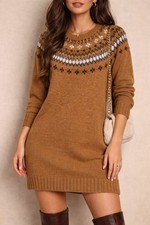 J Crew Fair Isle Sweater Dress Womens Large Wool Blend Embellished Nordic