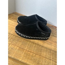 Bearpaw Youth Black Suede Slippers Faux Fur Lined Size 4 Kids N18-4