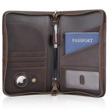 Full Grain Leather Passport Holder RFID Blocking Travel Document Organizer Case