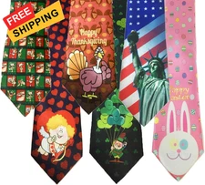 Stonehouse Collection Men's Assorted Holiday Ties - 6 Fun Neckties - Tie... 
