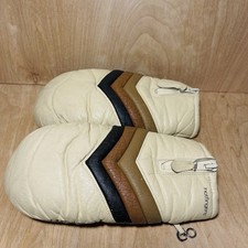 Vintage Hotfingers Leather Mittens Lined Cream Brown Chevron Zipper Skiing Women