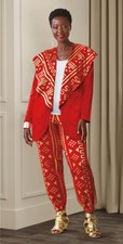 Size M Ashro Red Gold African Pride Formal Afrocentric Chika Pant Suit Set