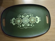 Vtg MCM Serving Tray Avocado Green Textured Resin 17.75x 12