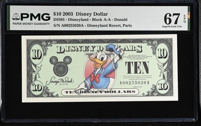 2003 ''AA Series'' Donald Duck $10 Disney Dollar - PMG 67