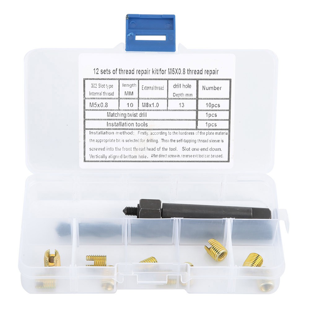 New 12PCS M5 X 0.8 Thread Repair Kit Self Tapping Thread Inserts Tool Set