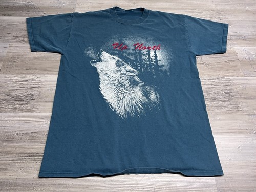 Vintage Y2K Wolf Nature Graphic T-Shirt Up North Michigan Blue Big Print Size XL - 第 1/7 張圖片