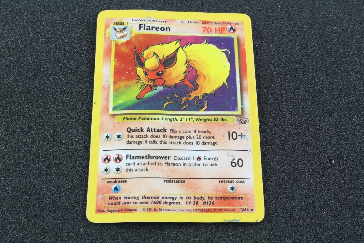 Cartão Pokemon raro holográfico da selva Flareon 3/64 ótima qualidade