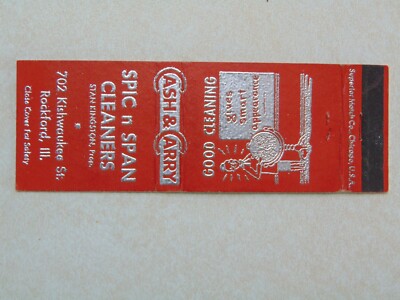 AO442 Matchbook Cover Spic n Span Cleaners Dry Cleaning Service Rockford IL