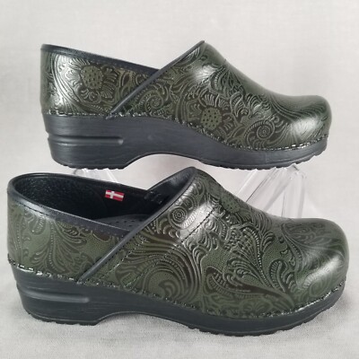 Sanita The Original Danish Clog Women's Shoes Size Eu 38 US 6.5-7 Green Leather