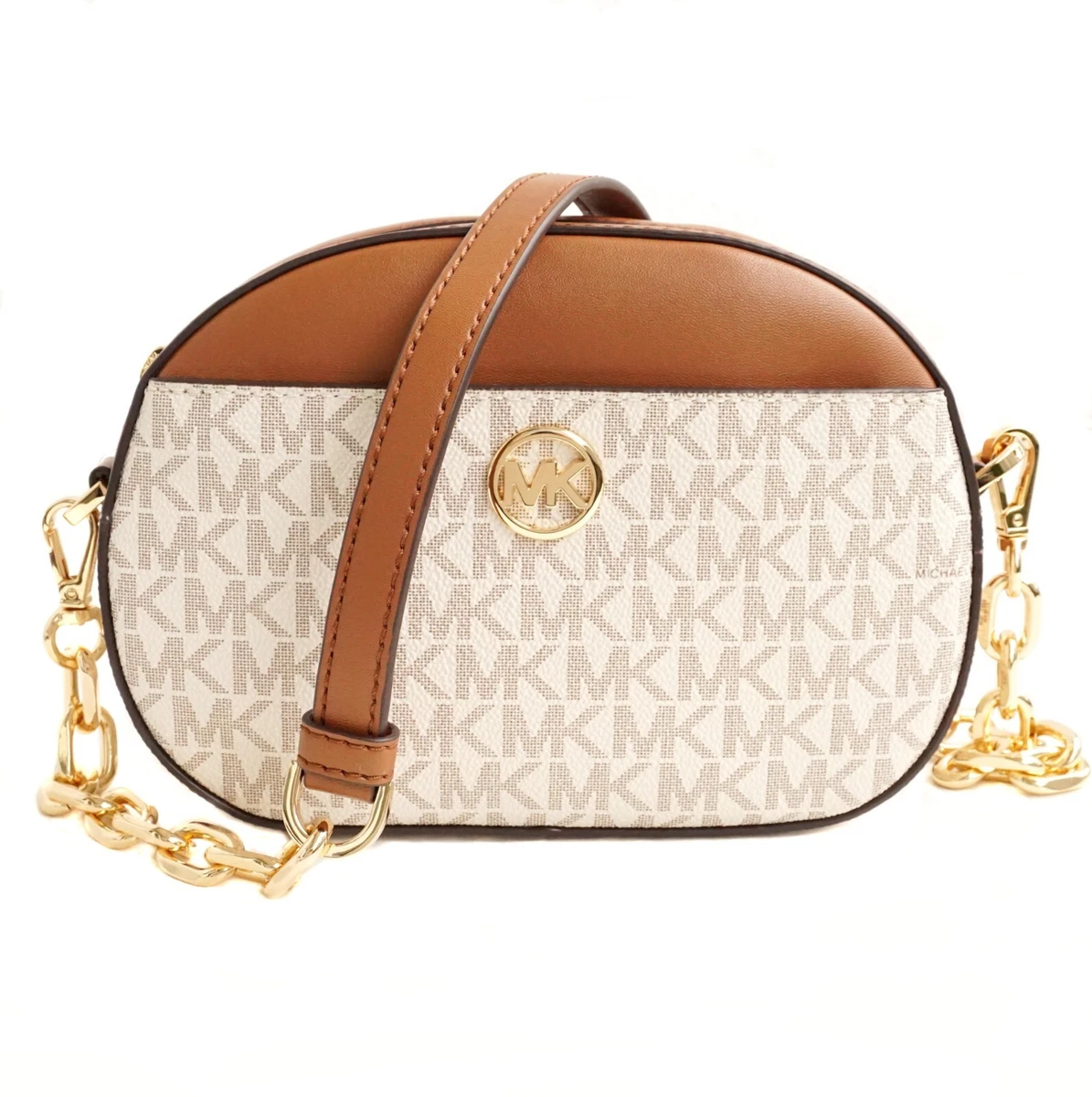 Michael Kors Leather Jet Set Glam Oval Crossbody,Brown: Handbags