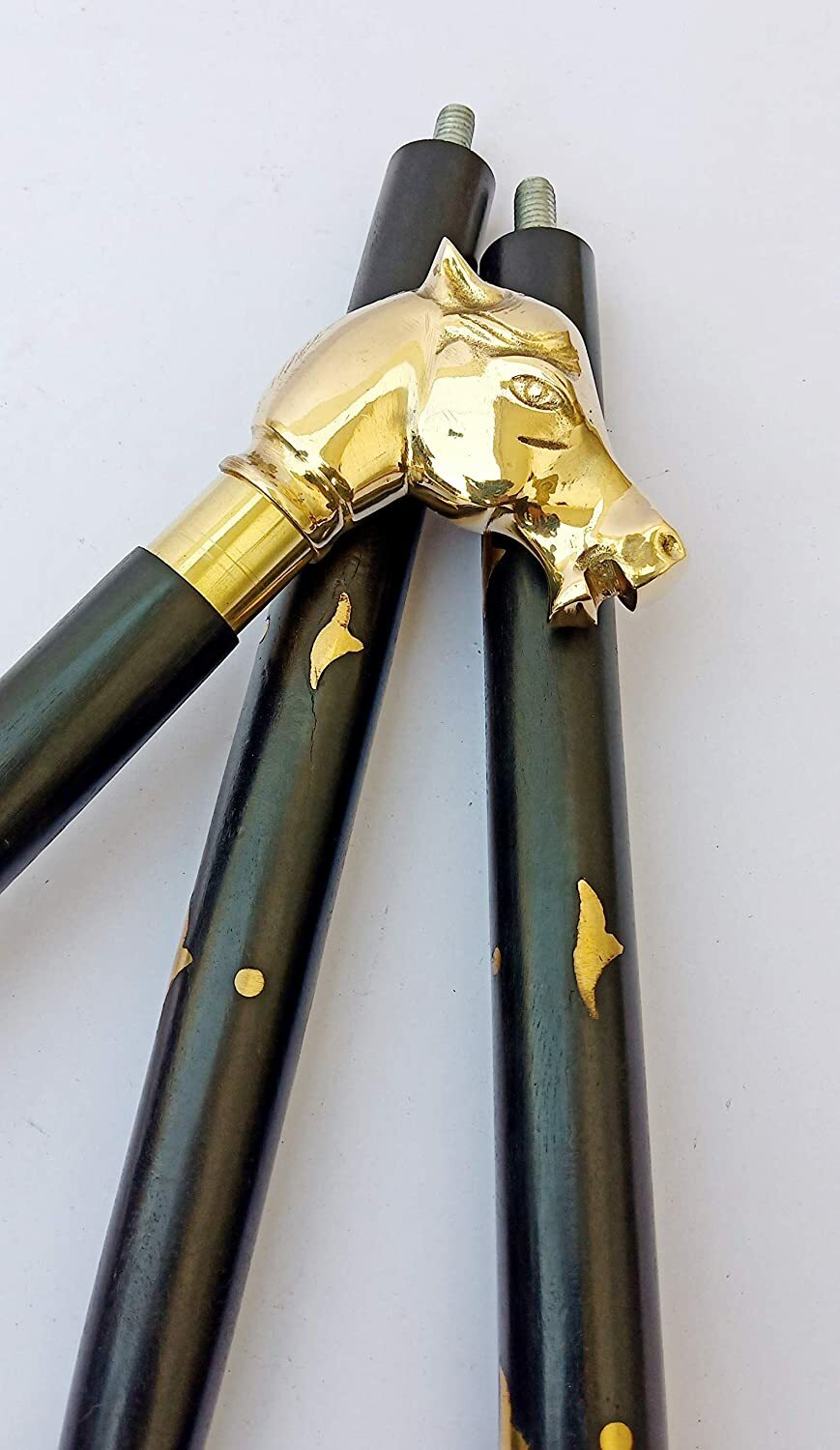 Wooden Walking Cane Long Horse Head golden Brass Hand… Gem