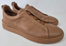 Ermenegildo Zegna Men's Cognac Brown Triple Stitch Leather Sneakers Size 8 US