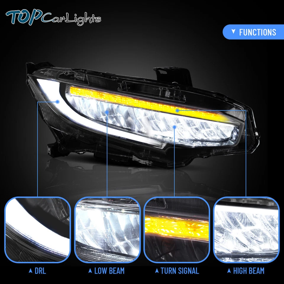 Faros LED para proyector de señal secuencial LED DRL 2016-2021 Honda Civic Foto 3 de 4
